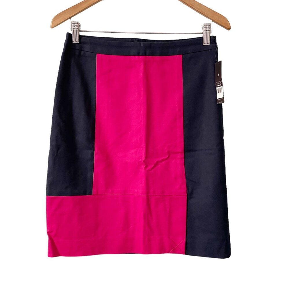NWT Nic + Zoe Blue Pink Colorblock Pencil Skirt Women's Size 4 Stretch Bold